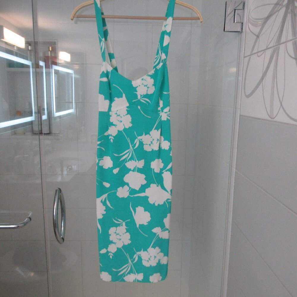 Impronta Made In Italy Aqua & White Floral Print Dress Sundress Sun Dress--sz 44